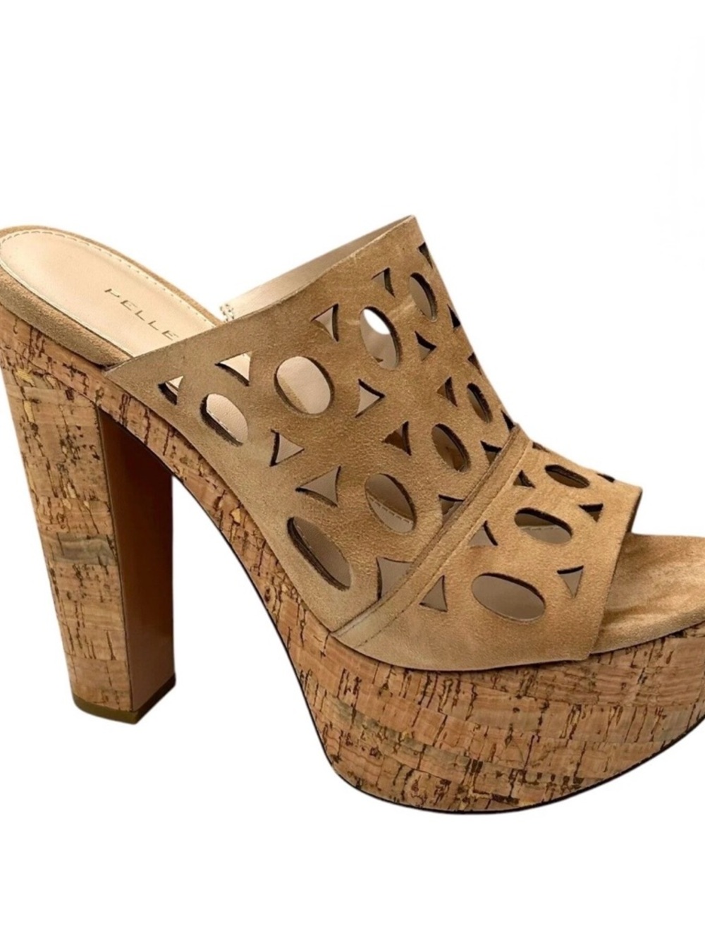 Pelle Moda Tan Suede Cutout Cork Platform Mules